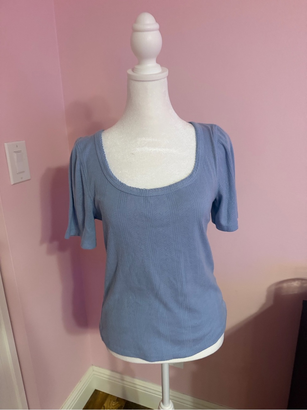 Universal Thread Scoop Neck Ribbed Short Sleeve Top - Dusty Blue